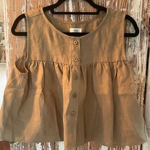 Tan linen sleeveless top from Ozma of California